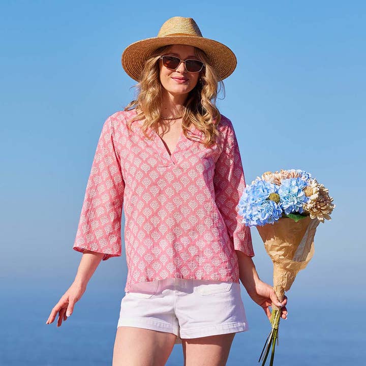 Fifer Roze Katoenen Kurta Tuniek voor wholesale door rockflowerpaper