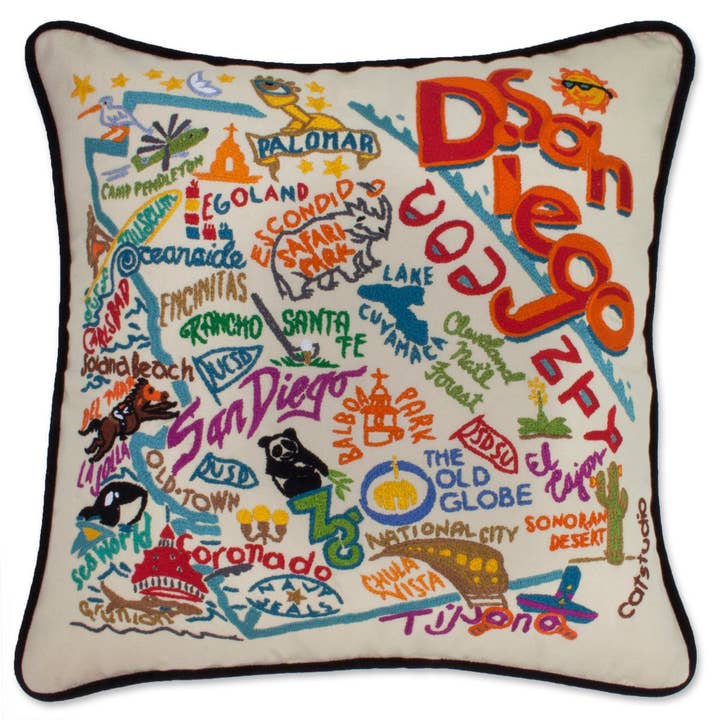San Diego Hand-Embroidered Pillow for wholesale by catstudio