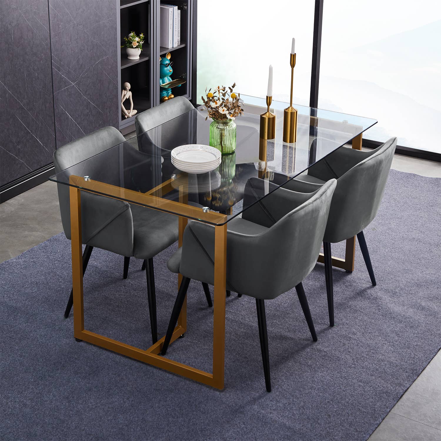 39F Inc. - Wholesale Side Table - SLIP Modern 55in Glass Dining Table With Metal Frame11