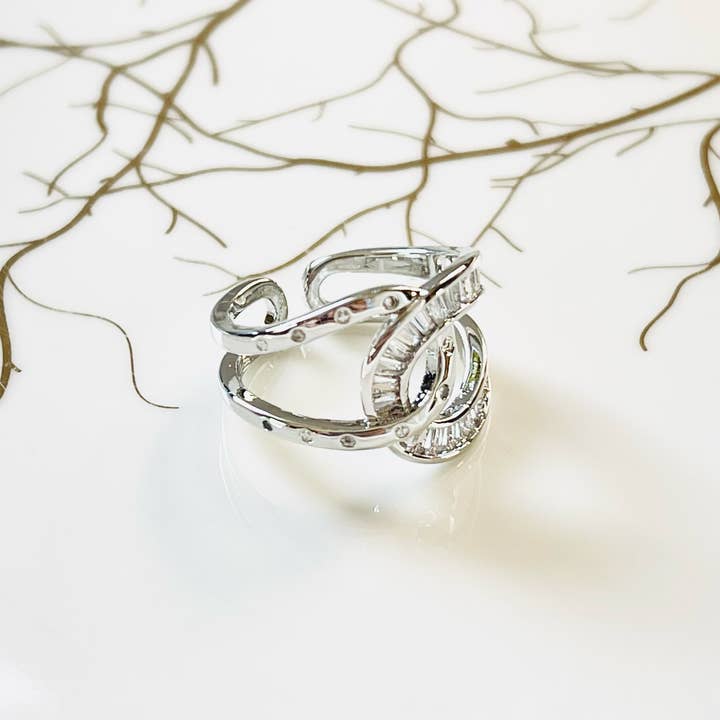 Loli - Wholesale Multi-Stone Ring - Bold Knot Sparkling Gemstone Adjustable Ring, Elegant Design3