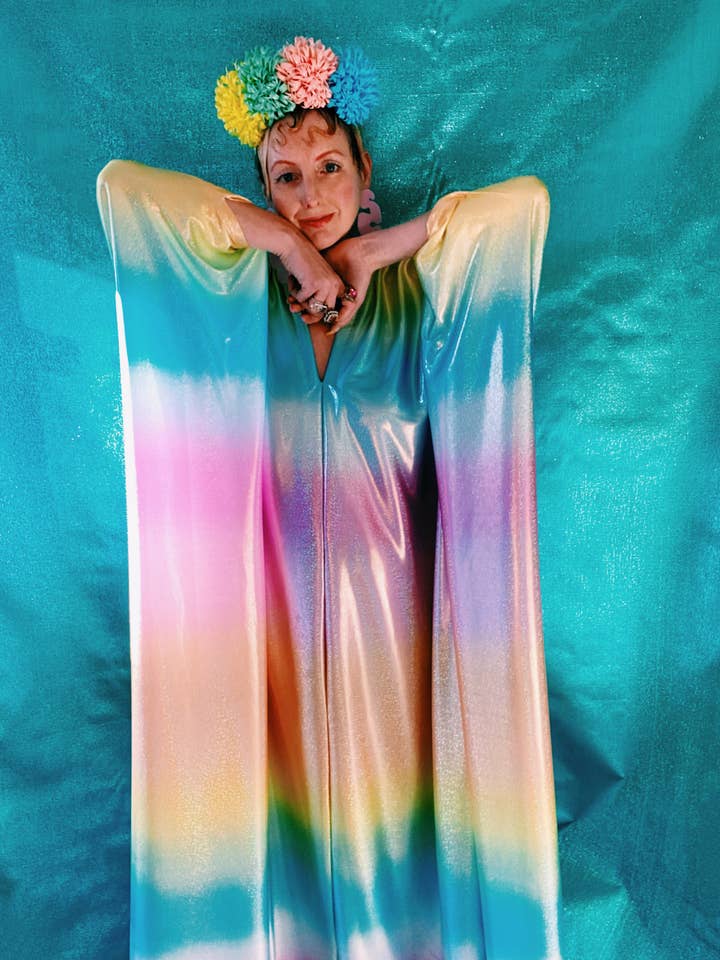 Fumbalinas - Wholesale Kaftan – Women's - Liquid Holographic Pastel Rainbow Studio 54 Maxi Kaftan Dress24