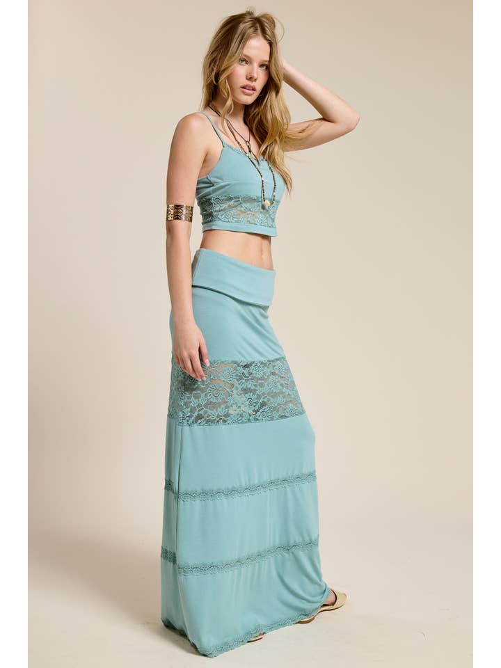 Mimosa - Wholesale Top & Skirt Set - Women's - Lace Contrast Cami and Fold over Maxi Skirt Set9
