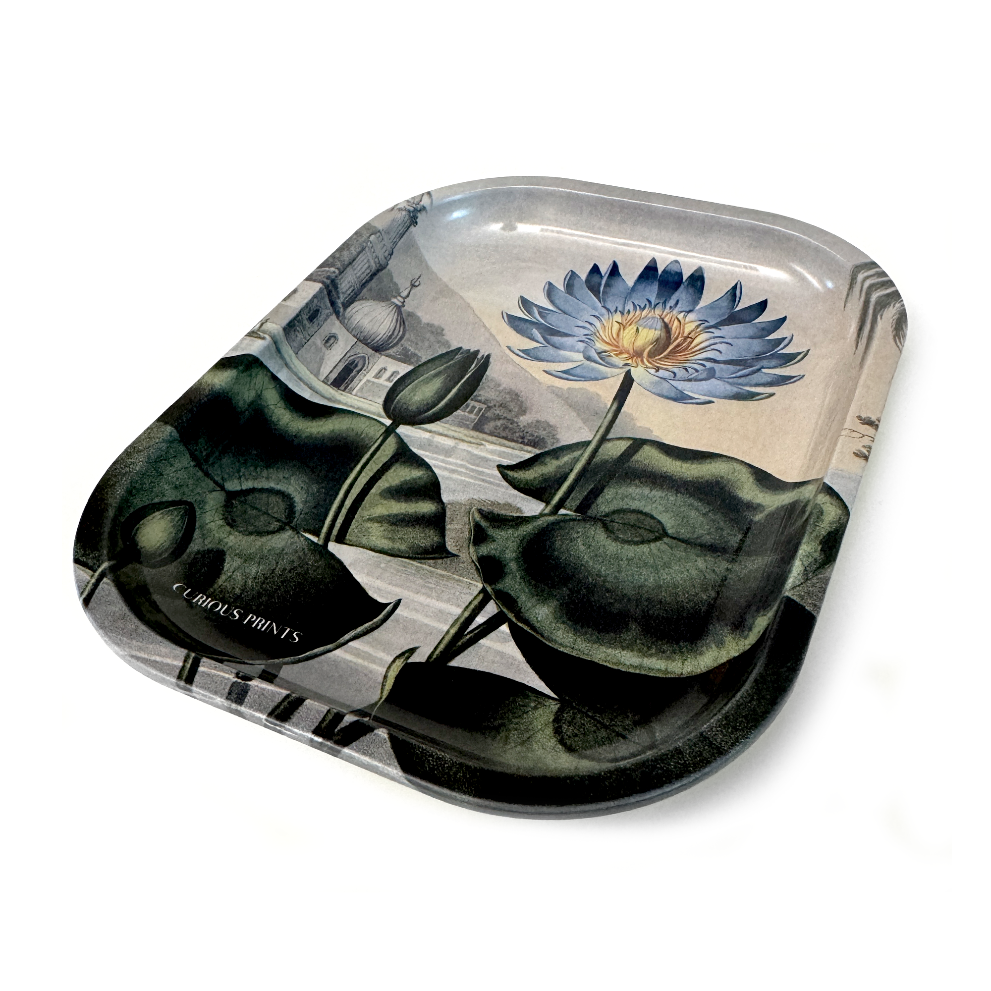 Curious Prints - Wholesale Jewelry Dish - Small Metal Blue Lotus Water Lily Trinket Tray 1