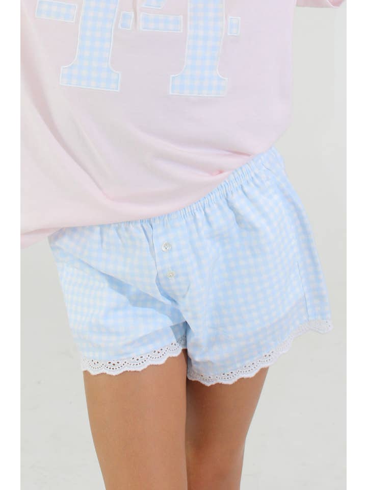 Paper Flower - Wholesale Shorts - Kids - Gingham Lace trim boxer Shorts Tween Girls1