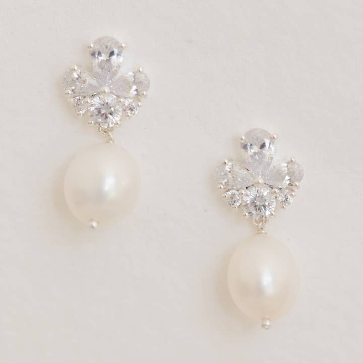 GISELLE MINI // Silver cz and freshwater pearl earrings for wholesale by Emilia Rae Jewellery