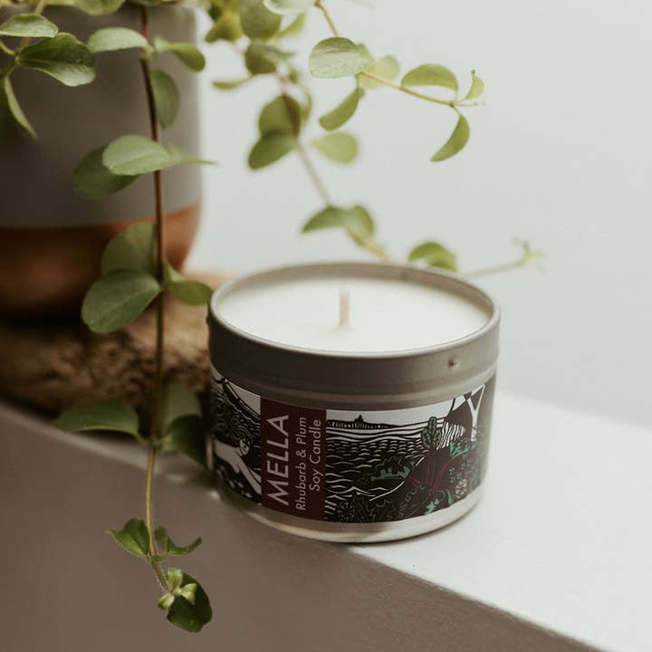 Rhubarb and Plum Travel Candle for wholesale by MELLA Handmade Soap
