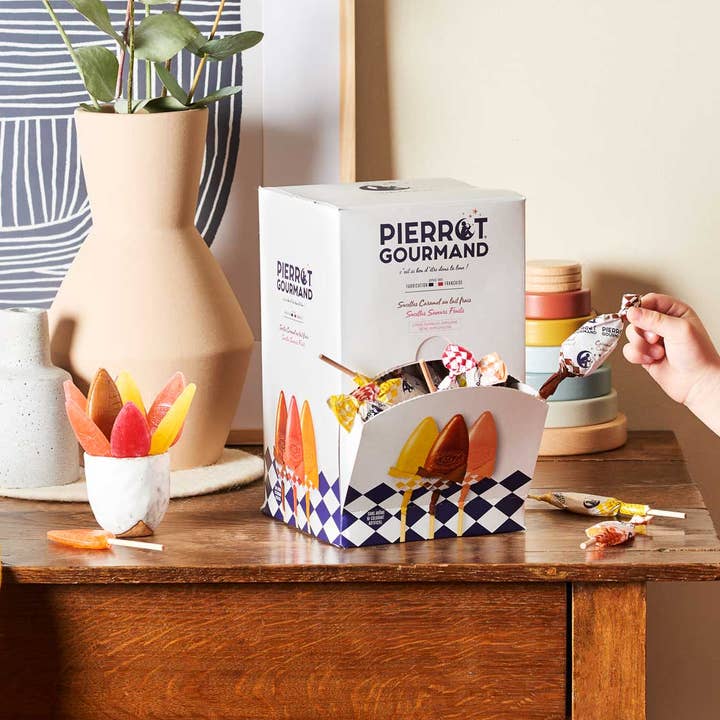 Pierrot Gourmand - Vendita all'ingrosso Lecca lecca - Scatola dispenser da 100 lecca-lecca alla frutta e caramello0