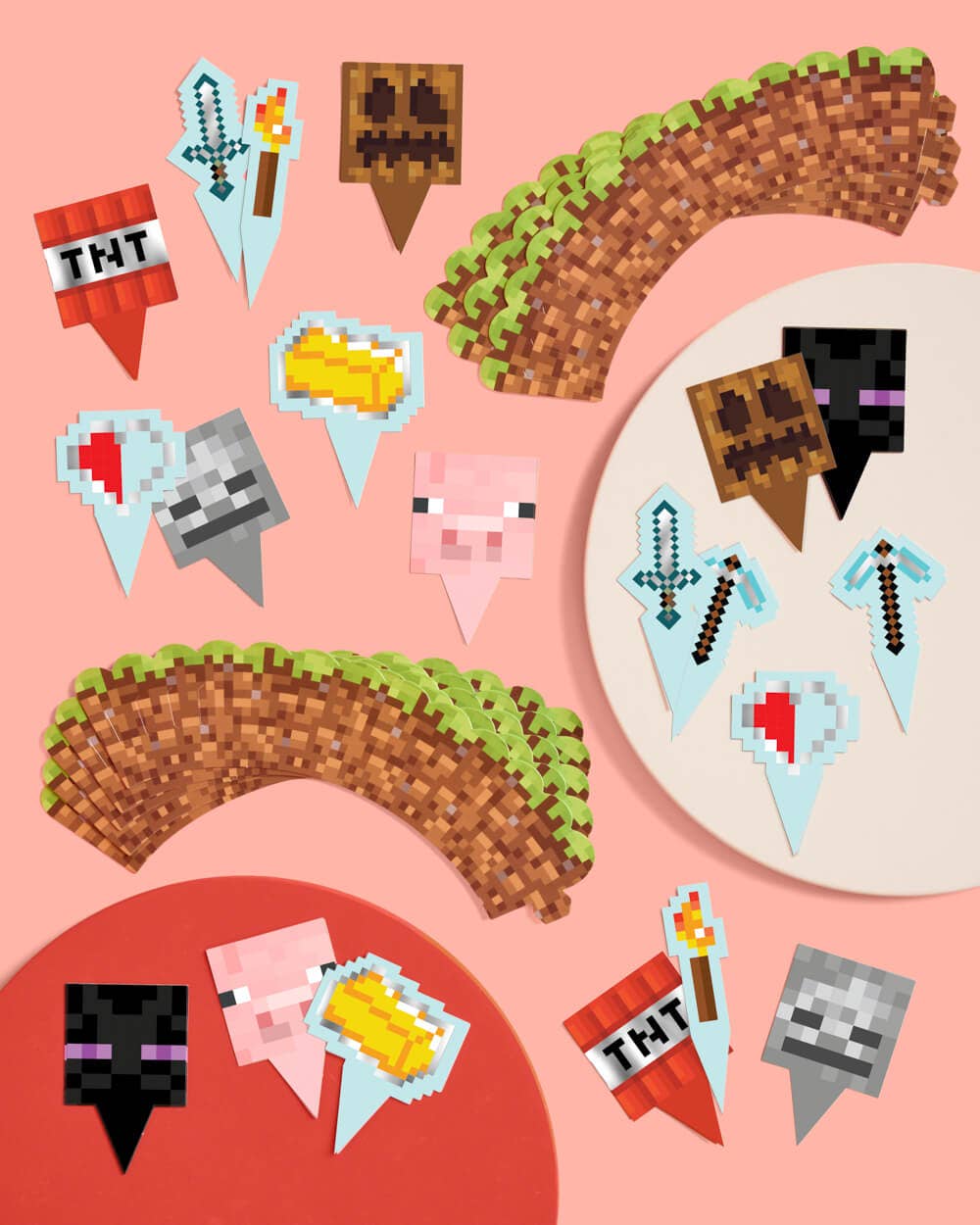 Petit Fetti - Wholesale Cupcake/Muffin Liner - Pixel Mining Cupcake Set - 30 sets of liners + toppers2