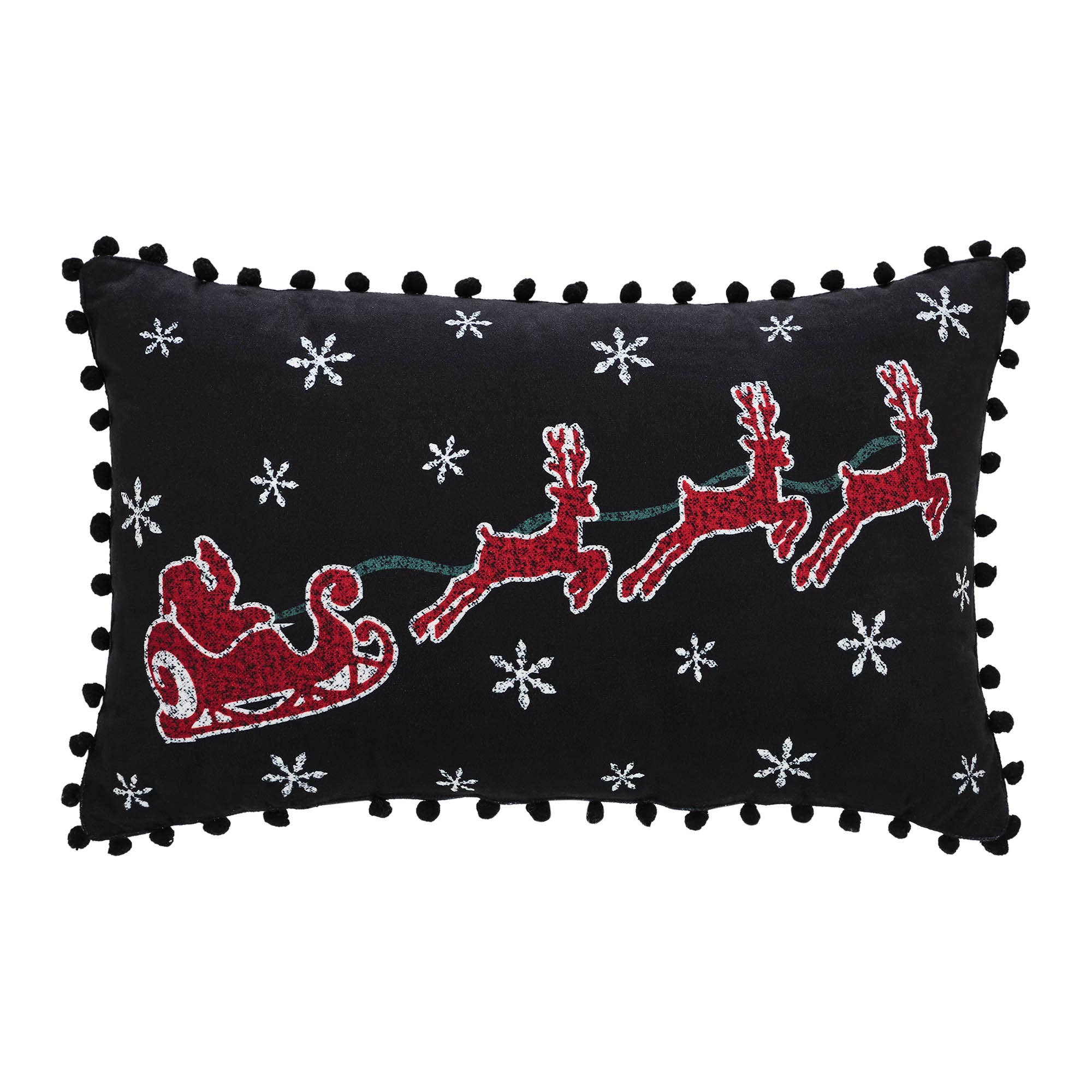 VHC Brands - Wholesale Throw/Decorative Pillow - Annie Black Check Santa Sleigh Pillow 14x222