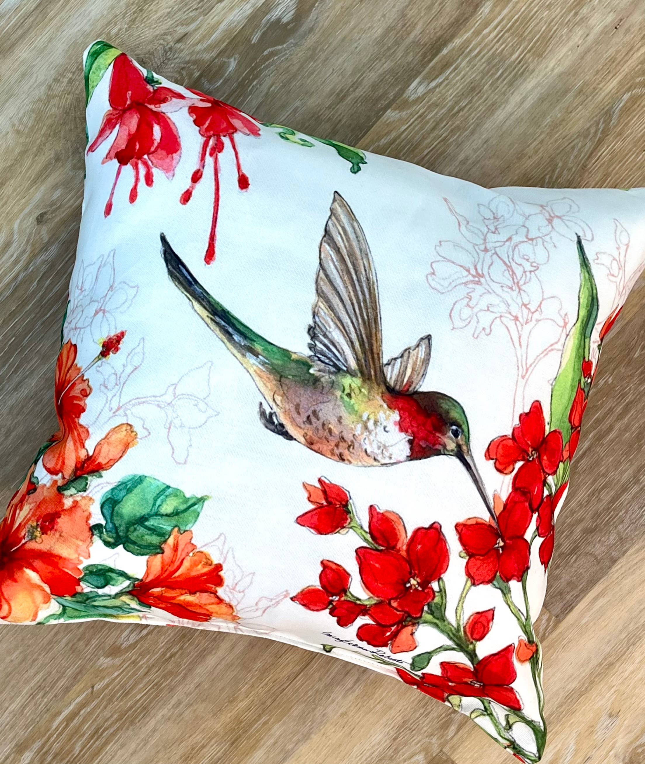 Bamboo Table - Wholesale Throw/Decorative Pillow - Hummingbird Harmony Birds 2 Sided Indoor Outdoor Pillow5