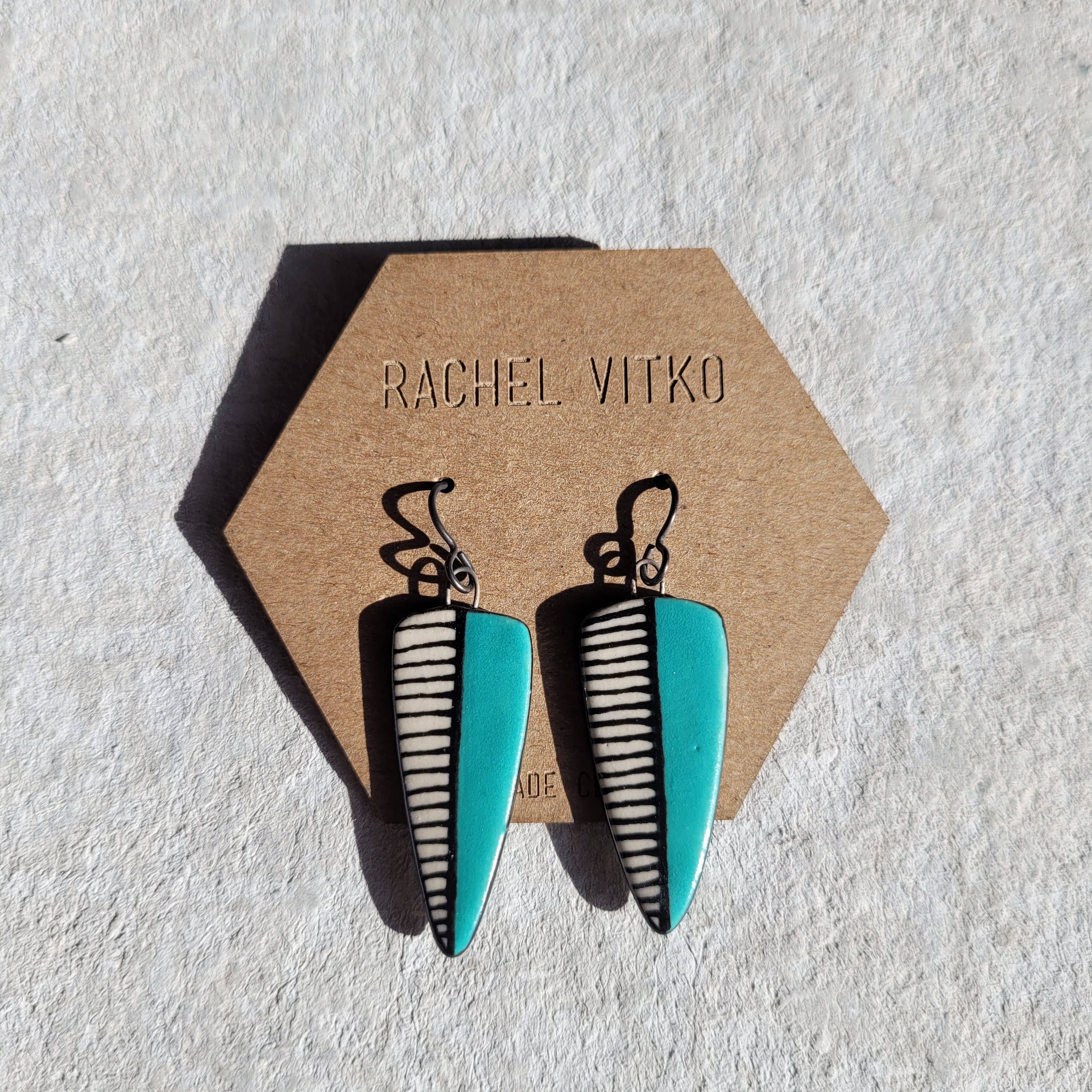 Rachel Vitko Pottery - Wholesale Dangle Earrings - Hand painted (ON BOTH SIDES) ceramic dangle earrings.