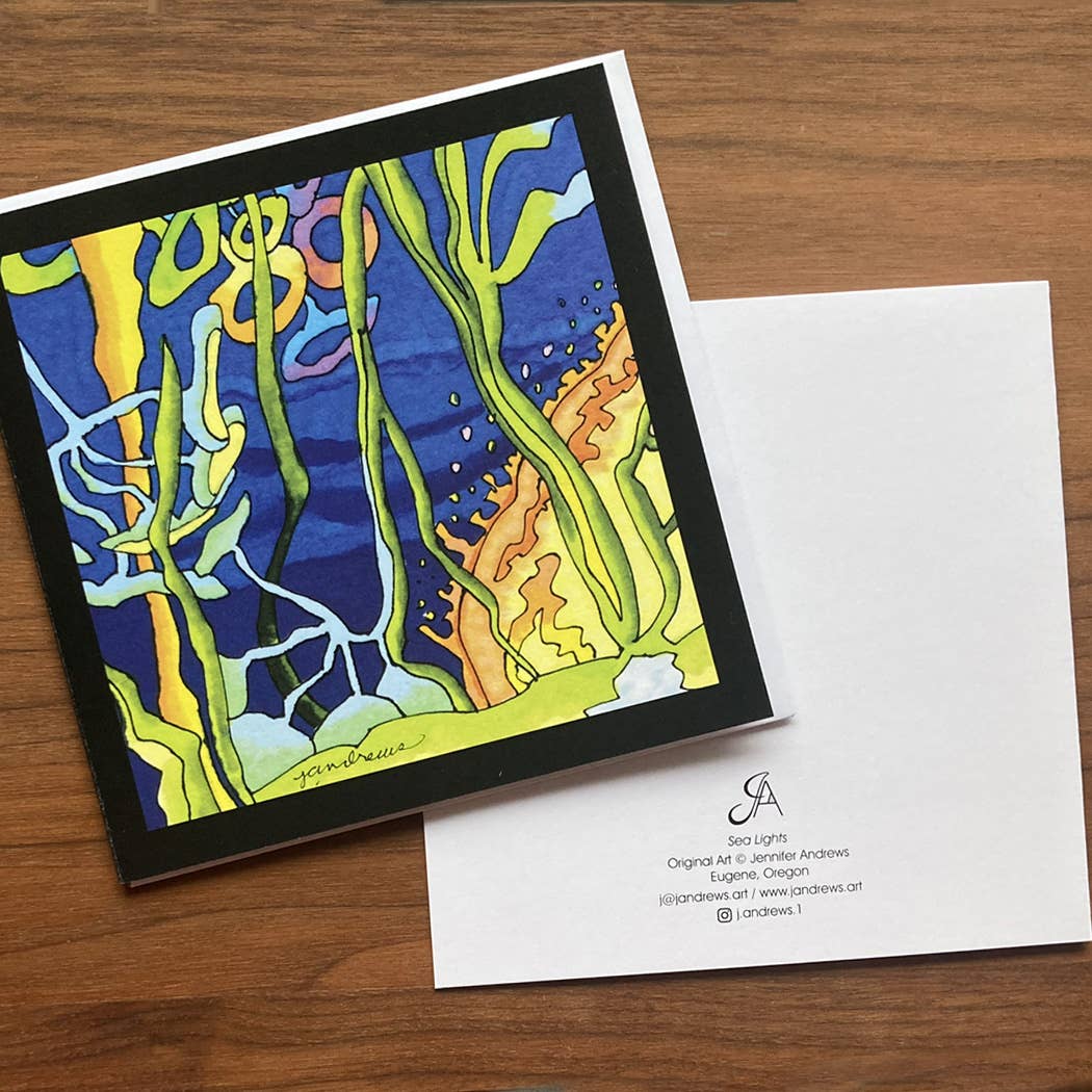 J. Andrews Art & Design - Wholesale Everyday Greeting Card - Sea Lights - Abstract Art Card, Square, Blank Inside1