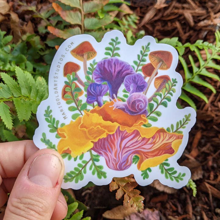 Marigold Art Studios - Wholesale Sticker - Chanterelle Mushroom & Cute Snail Sticker1