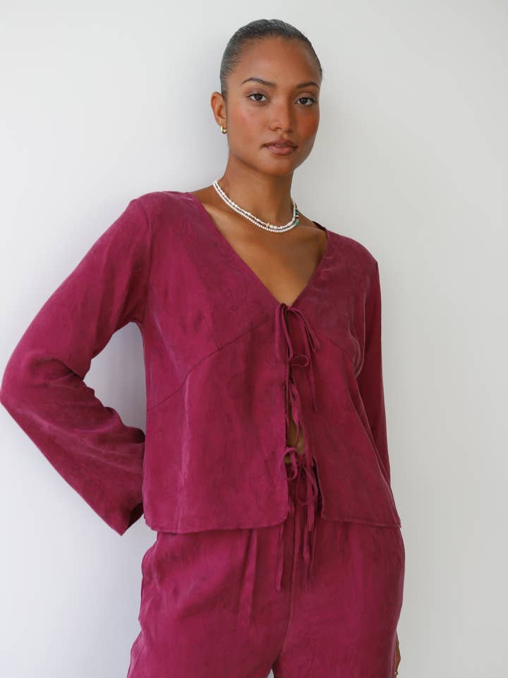 The Tie Front Top - Plum for wholesale by Be Idle