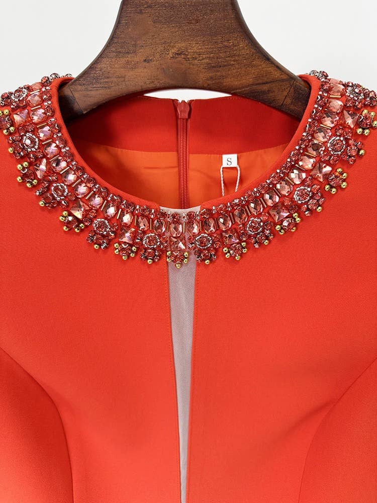 DR444Y Handmade Beaded Diamond Red Sleeveless Dress for wholesale on Faire3