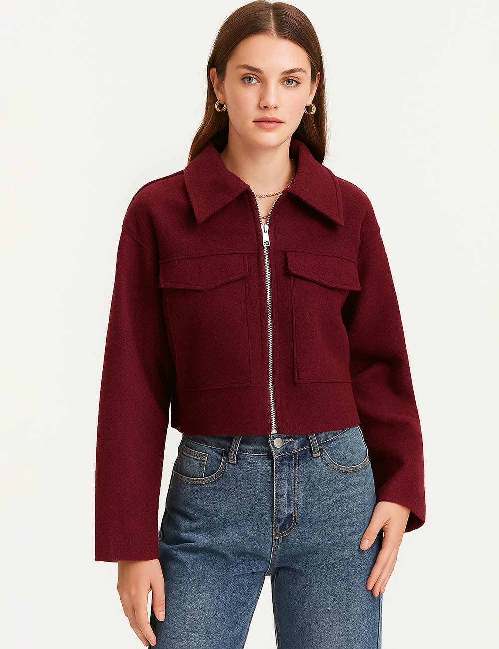 Sweetkama - Wholesale Jacket - Women's - Ladies Turn Down Collar Boxy Cropped Wool Blend Jacket16