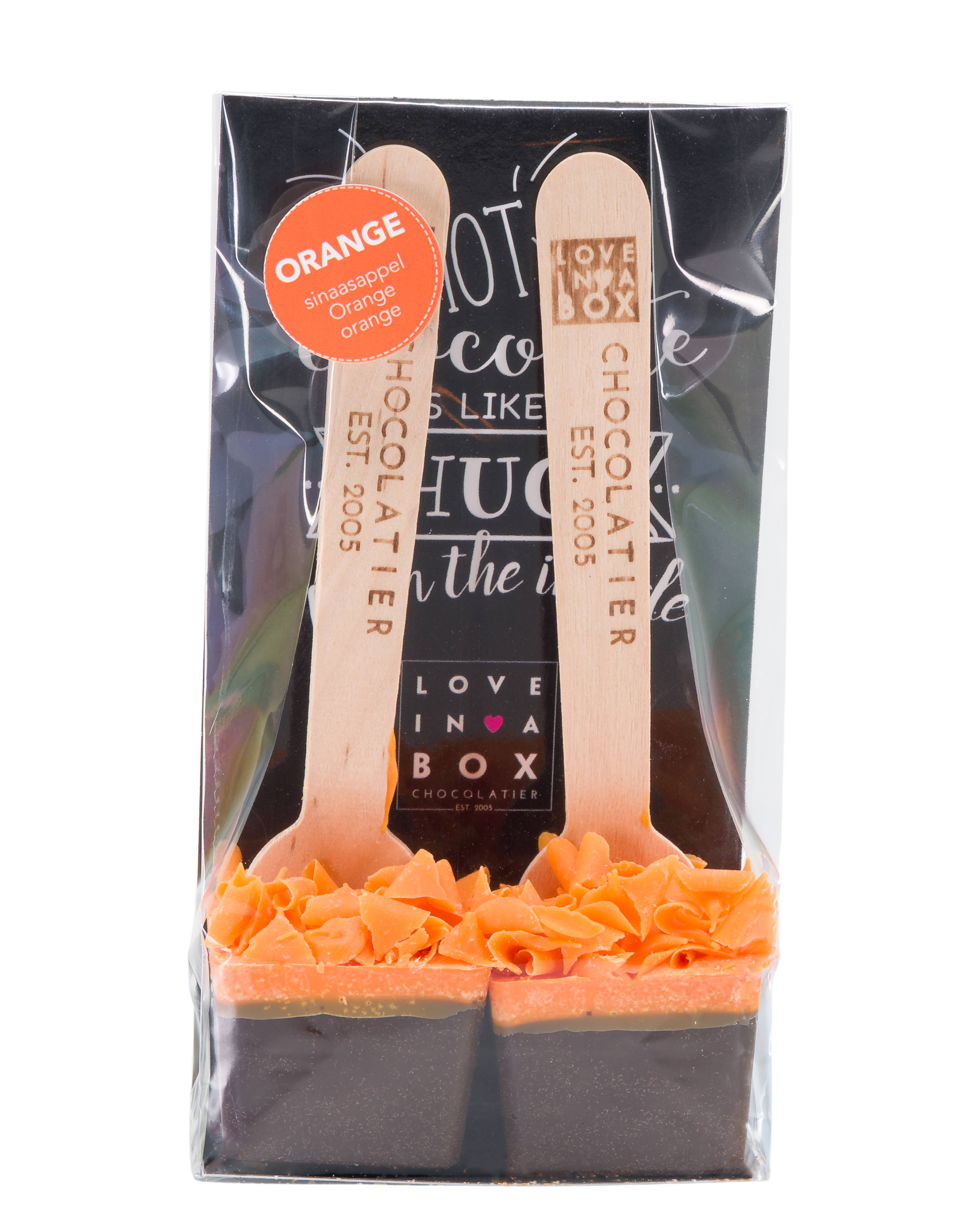 Love in a Box Chocolatier – Colher de chocolate quente por atacado – Colheres de Chocolate Quente Laranja Escura - 2 Colheres0