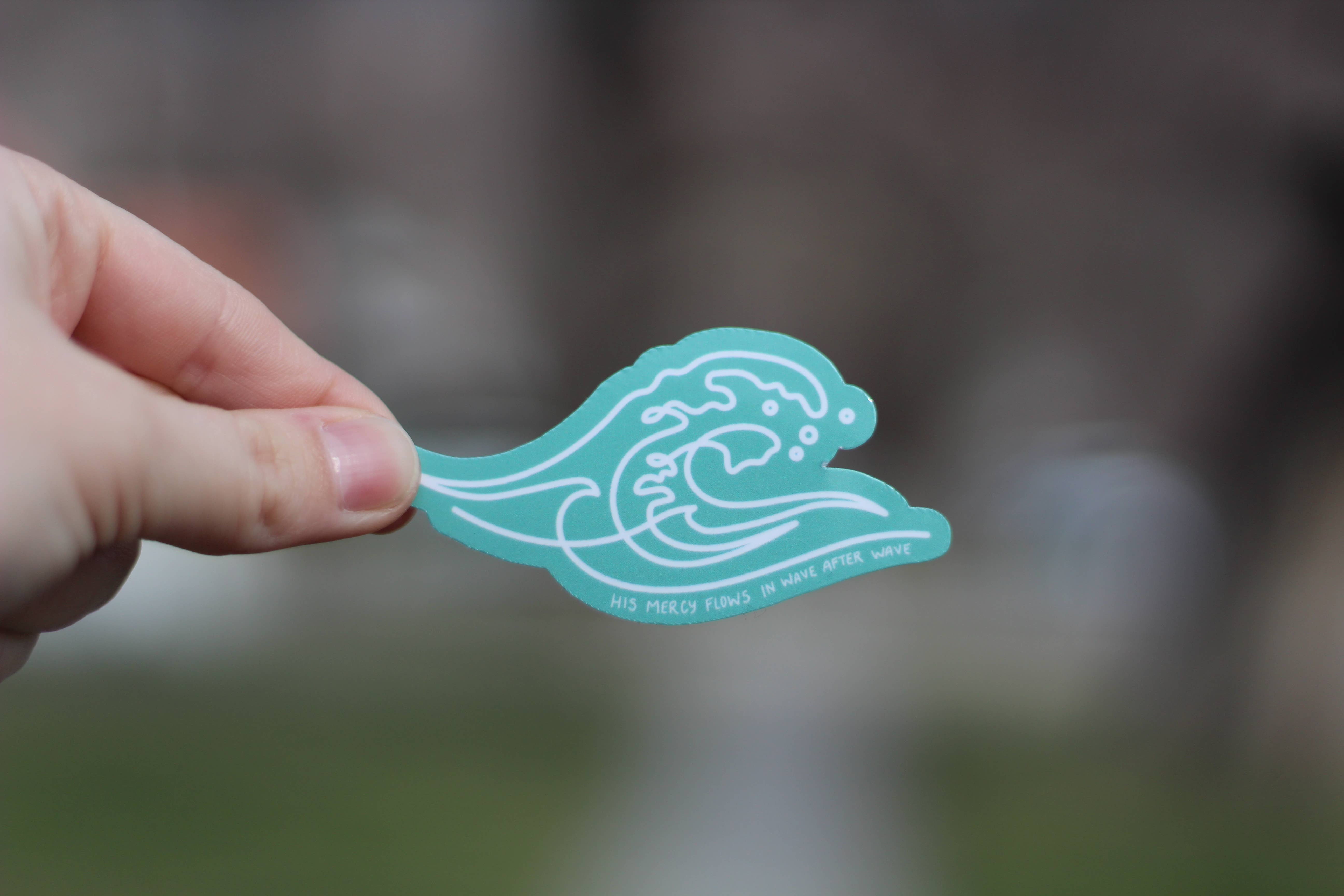 JasmineTreeDesign - Wholesale Sticker - Sticker His Mercy Flows, sticker met christelijke golven1