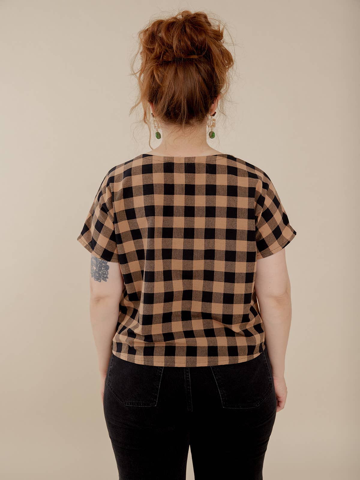 Odelia Top Black and Tan Gingham for wholesale on Faire3