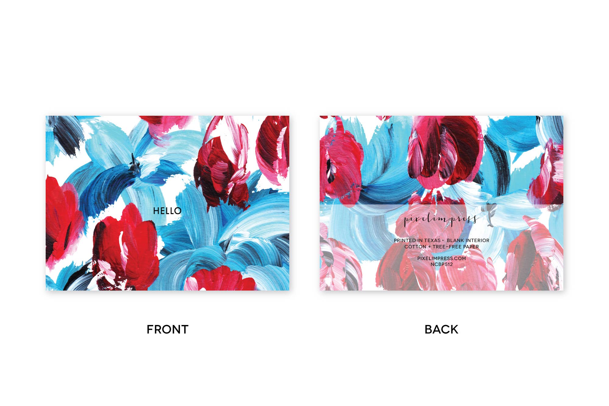 pixelimpress - Wholesale Stationery/Notecard Set - HELLO Vibrant Blue/Red Floral Thank You Notecards + Envs1