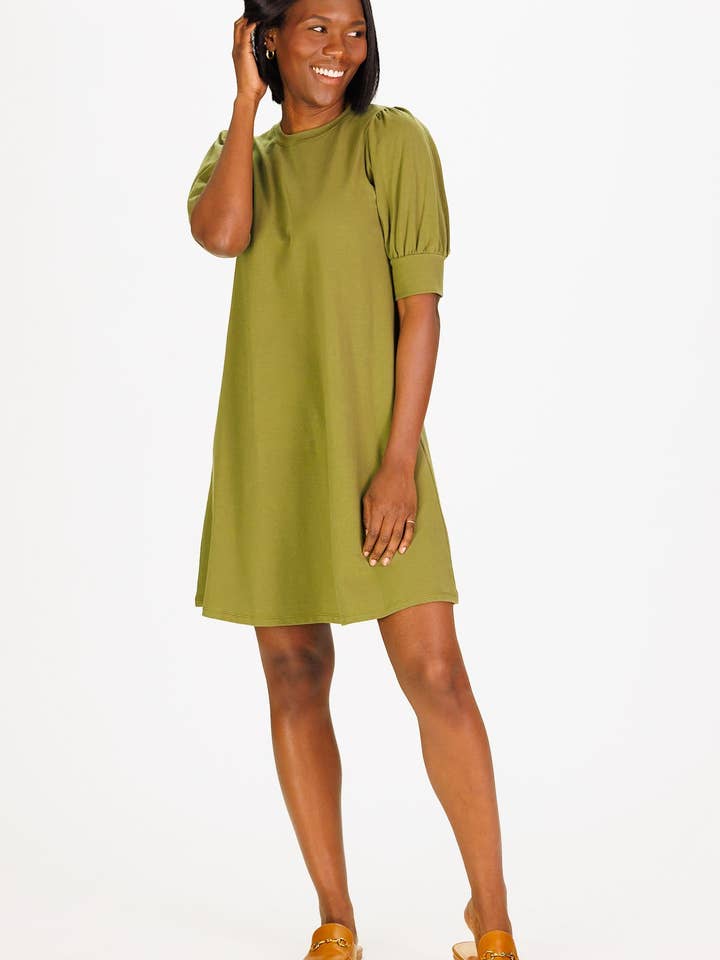 Jennifer Dress in Moss Green for wholesale by Duffield Lane