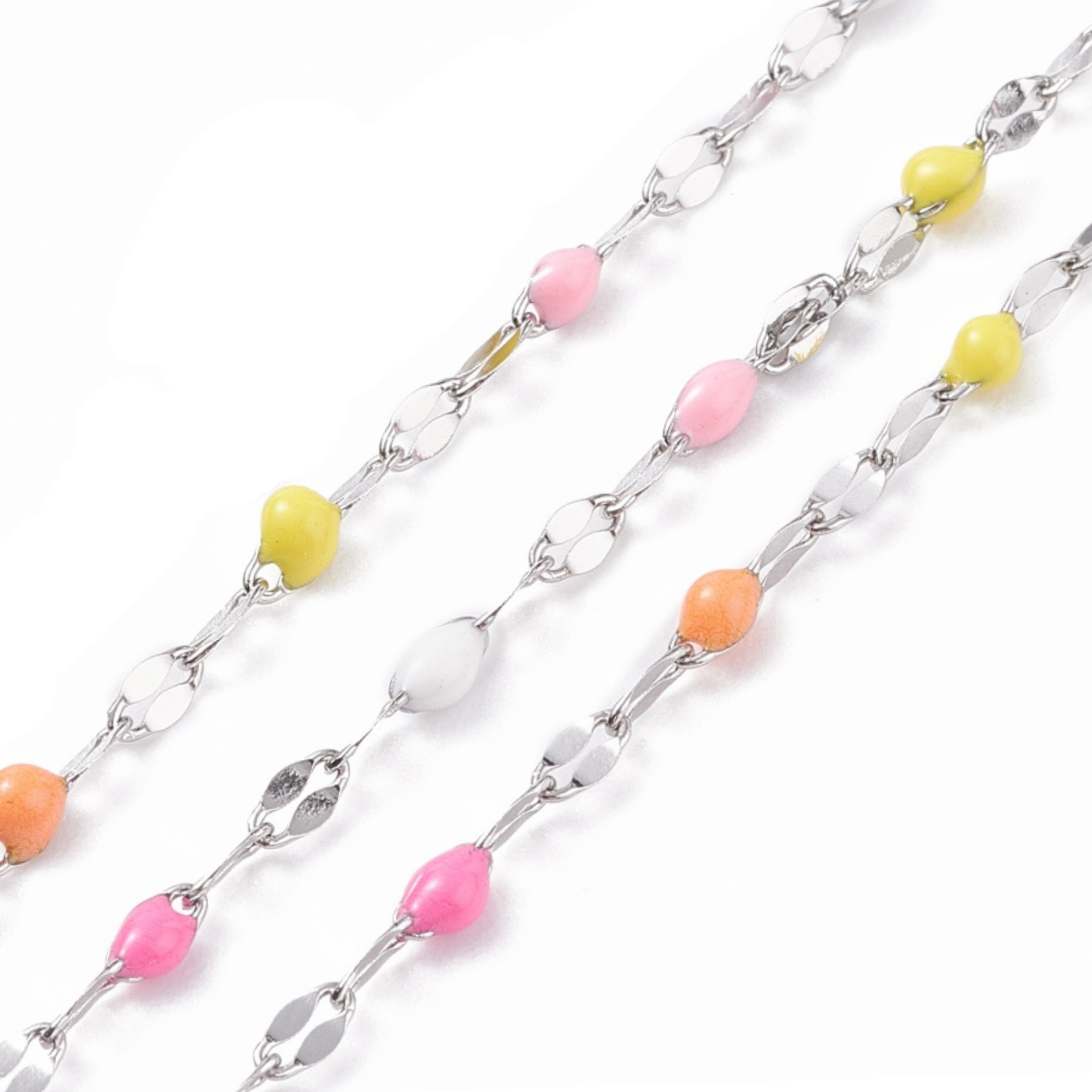 Love, Paige Designs - Wholesale Link & Chain Necklace - Candy Shop Enamel Dapped Silver Chain By the Foot - Stainless Steel0
