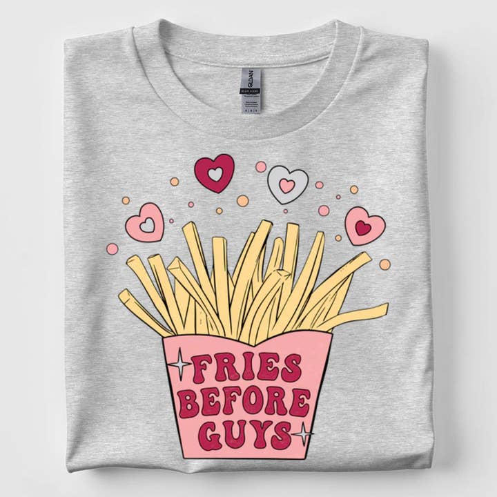 Fries before guys T-shirt for wholesale by StricklandDesignCo