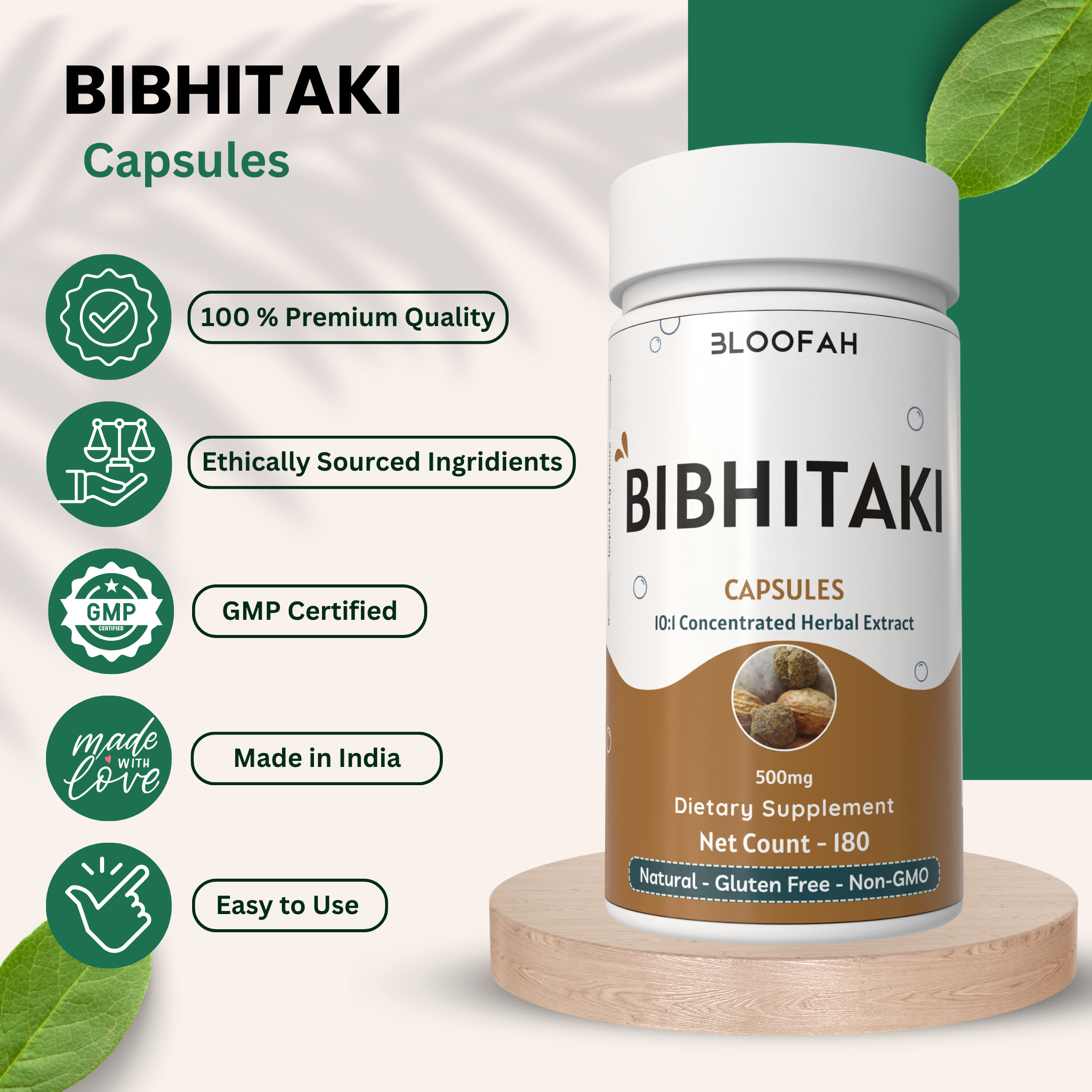 Bloofah - Vendita all'ingrosso Vitamine/integratori orali - Capsule di Bibhitaki 500mg | Estratto di Frutta in Polvere 10:1 Non-OGM3