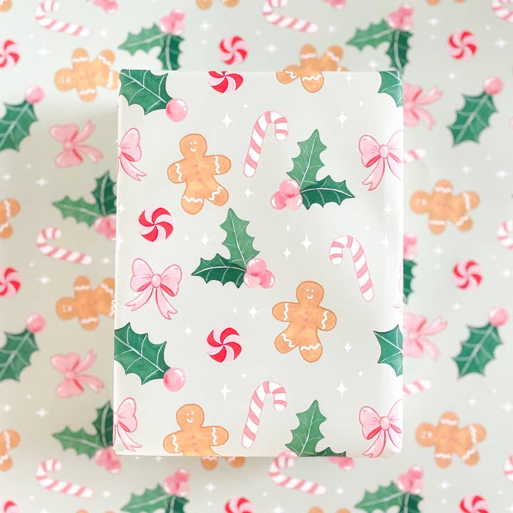 Isabella MG - Wholesale Wrapping Paper Roll - Gingerbread Cheer Holiday Wrapping Paper - 3 sheet roll1