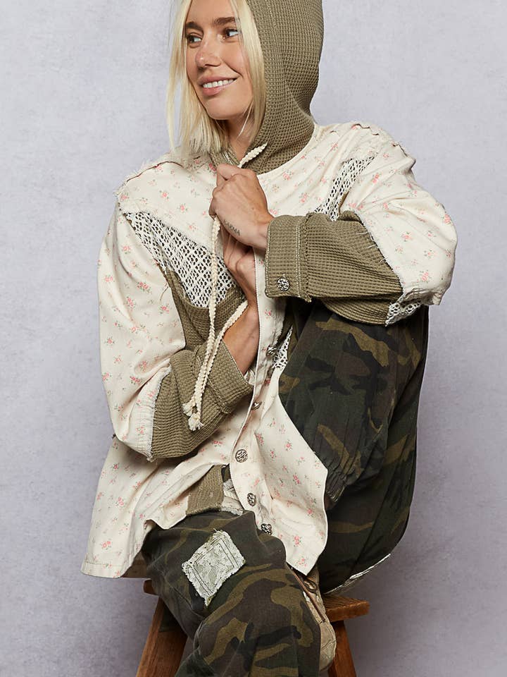 Balloon sleeve frayed edge detail hoodie jacket for wholesale by Pol Clothing