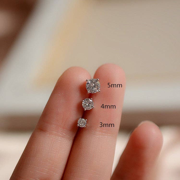 Haengseongworkshop - Wholesale Stud/Post Earrings - 1 Pair 3/4/5mm Moissanite Prong Sterling Silver Earrings Studs6