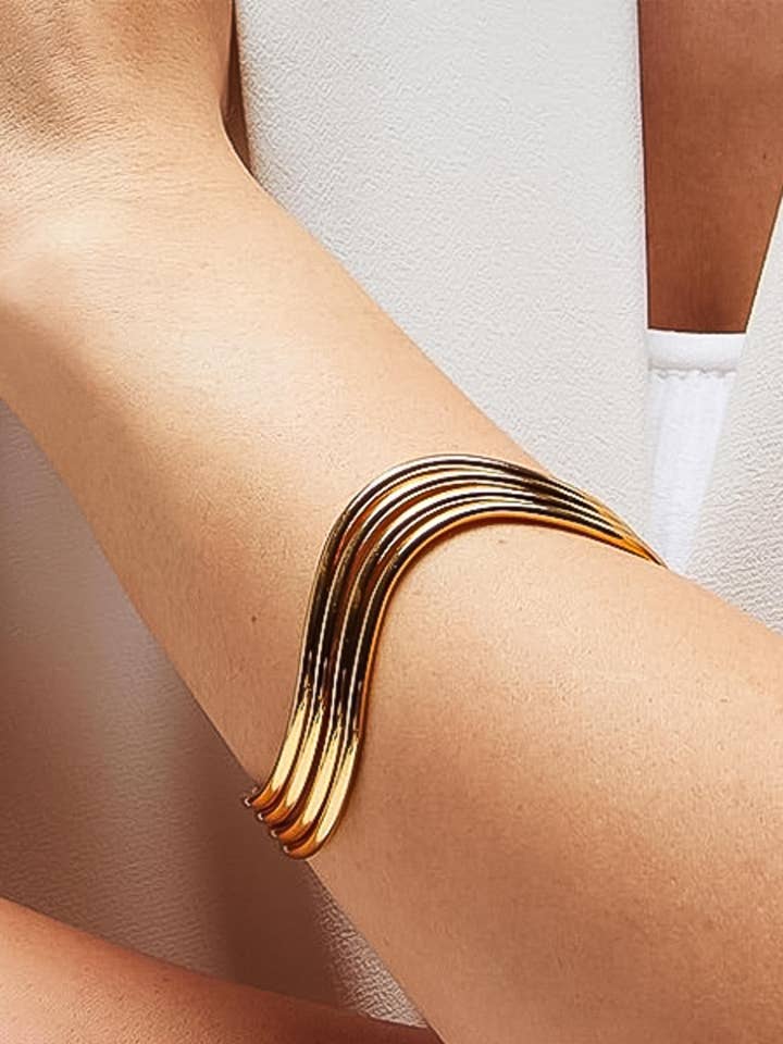 Eirlys 18K Gold Non-Tarnish Multi-Layer Open Cuff Bracelet for wholesale by Flânerie by MAIQ