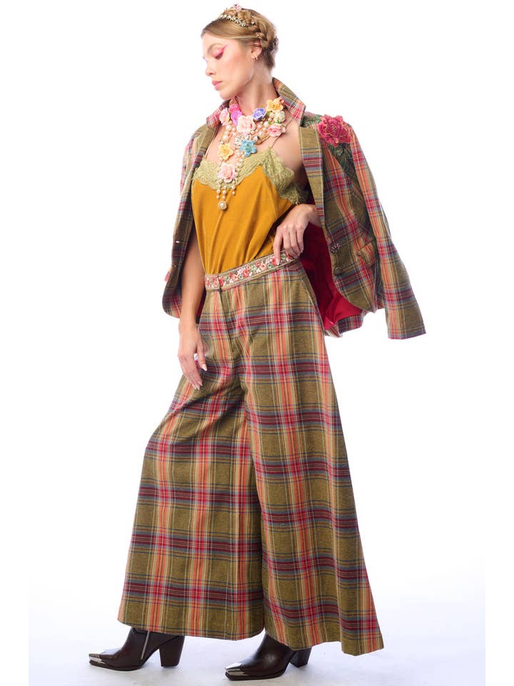 Olive Plaids Combo Season Statement Pants for wholesale on Faire5