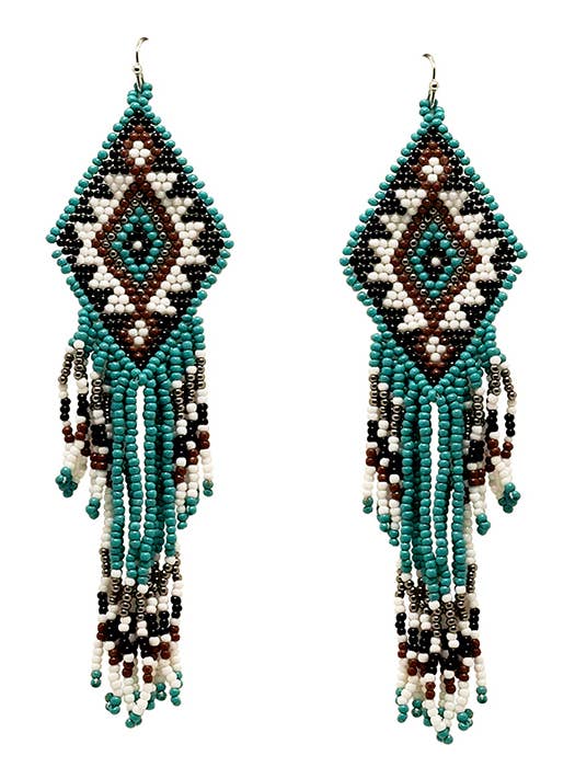 ( U395 ) SEEDBEAD TASEL DROP AZTEC PATTERN EARRING for wholesale by Jewelry Max