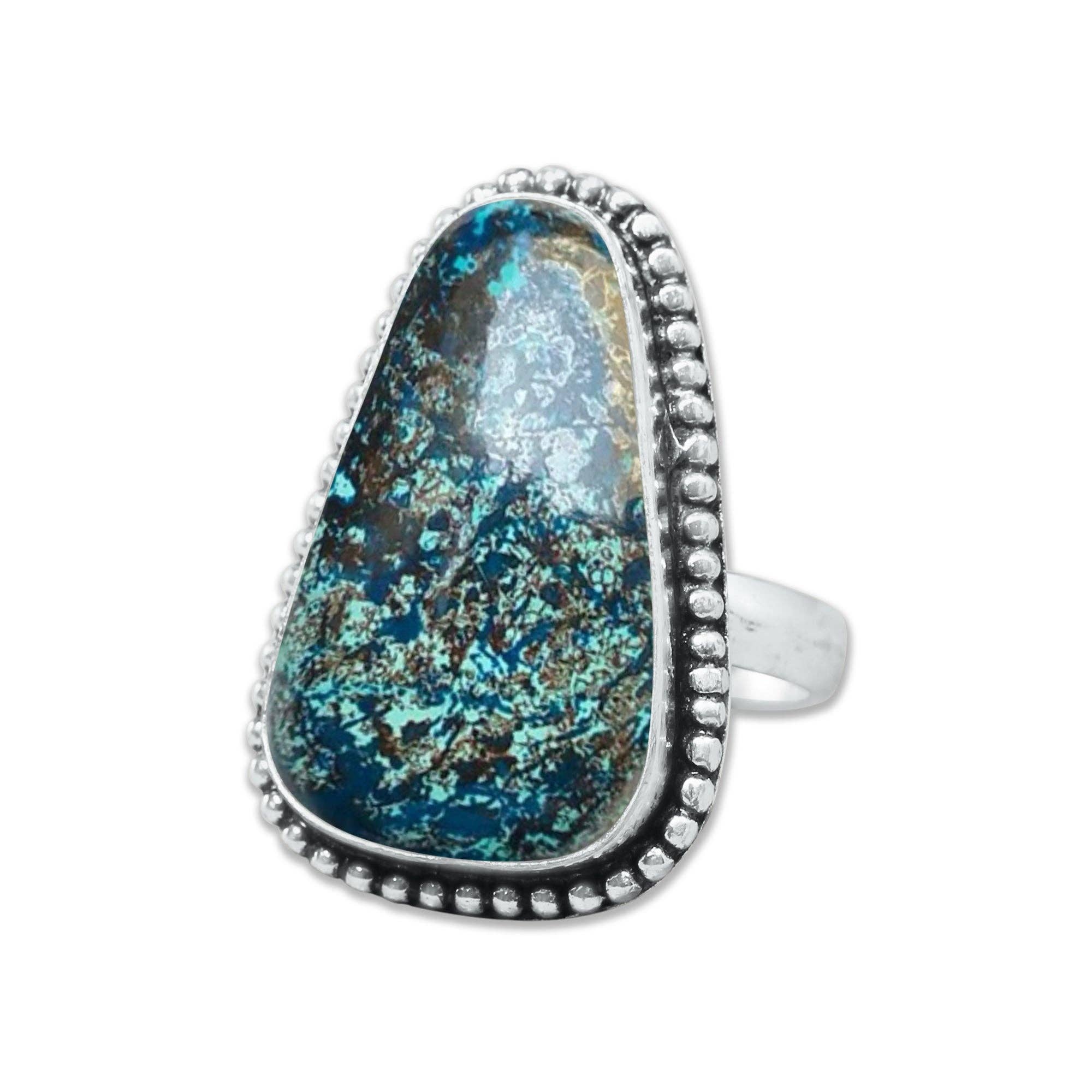 Handmade Jewels – wholesale Cocktail/Statement Ring – Chrysocolla-ringar – Silverpläterade, Handgjorda, Jordnära Havsgröna (US Storlekar 6–10, Tillverkade på Beställning)20