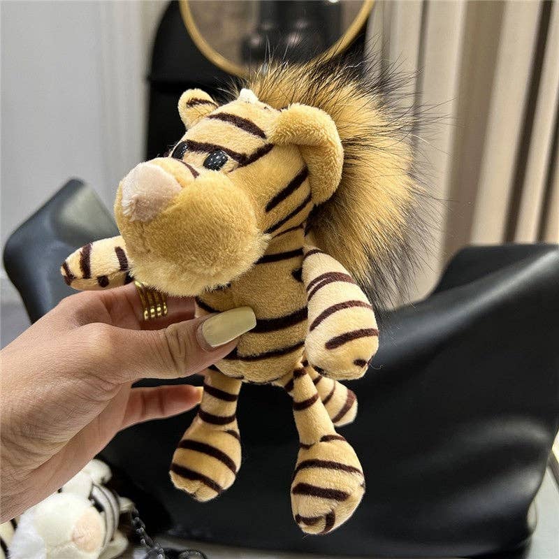 FurDecoration - Venta al por mayor Llavero - Mujer - Lindo llavero con forma de muñeco de tigre con piel de mapache, colgante en forma de llavero de coche7