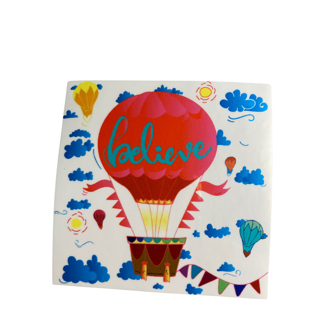 Denali & Co. - Wholesale Sticker - Believe Hot Air Balloon Motivational Sticker, 3” x 3”0