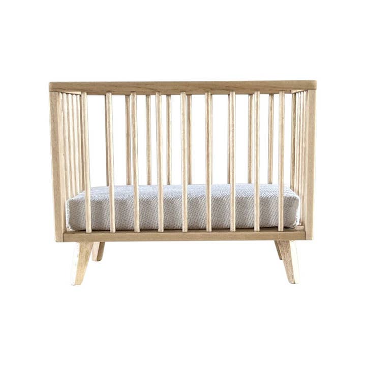 Macy Mae Dollhouse Designs - Wholesale Doll - Kids - Dollhouse Nursery Crib + Mattress | Natural Wood