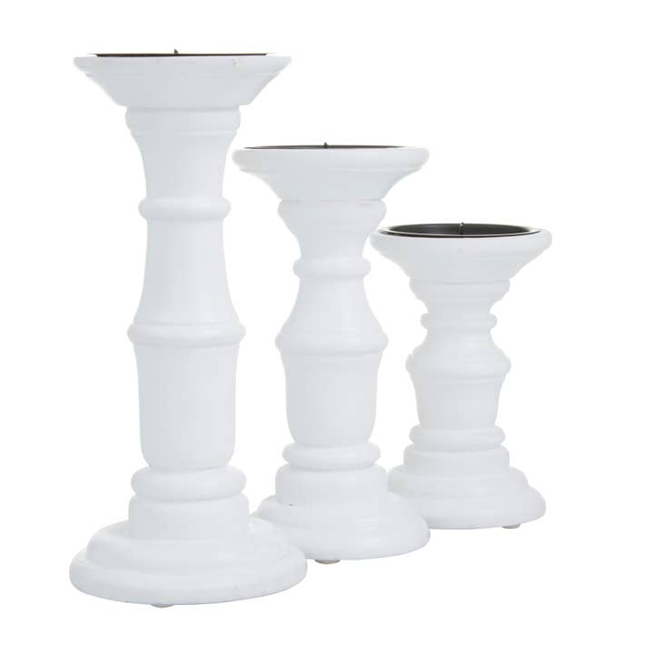 UMA Home Decor - Wholesale Candle Holder - Traditional White Mango Wood Candle Holder Set