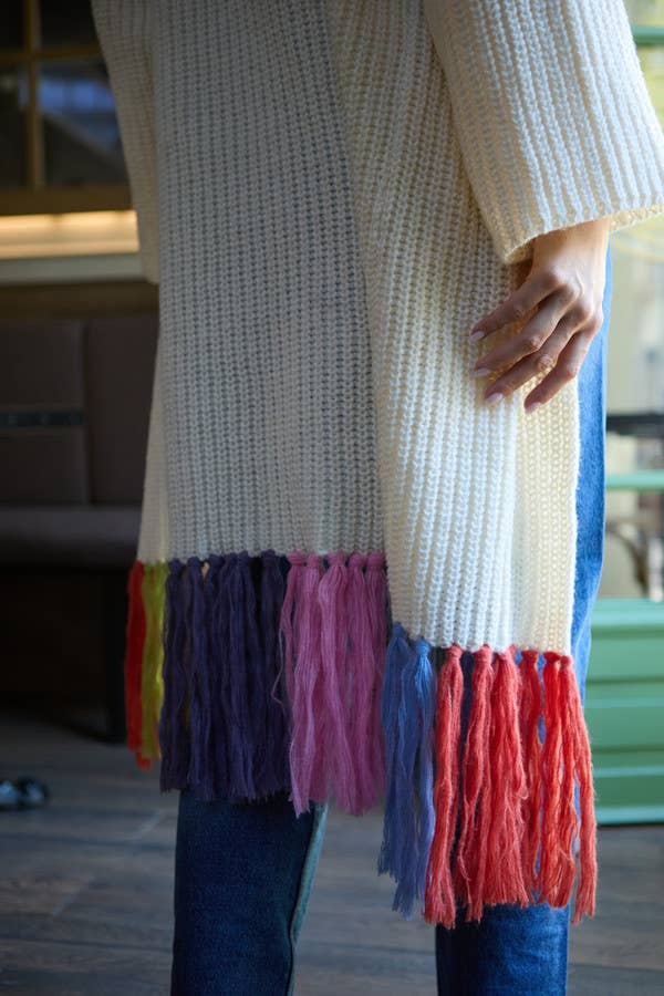 SAACHI - Wholesale Cardigan - Women's - Rainbow Tassel Knitted Long Cardigan2