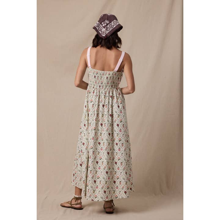 CREAM COMBO FLORAL SLEEVELESS MIDI DRESS / WL25-11629 for wholesale on Faire2