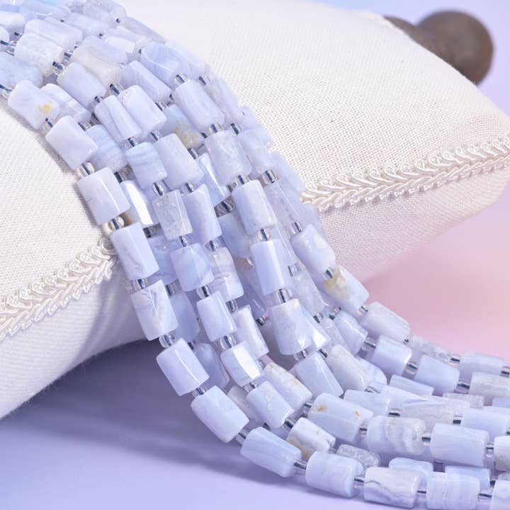 Blue Lace Agate Faceted Tube Beads Size 12x8mm Jewelry Making 15.5 Inch Strand for wholesale by Mycrazycrystal