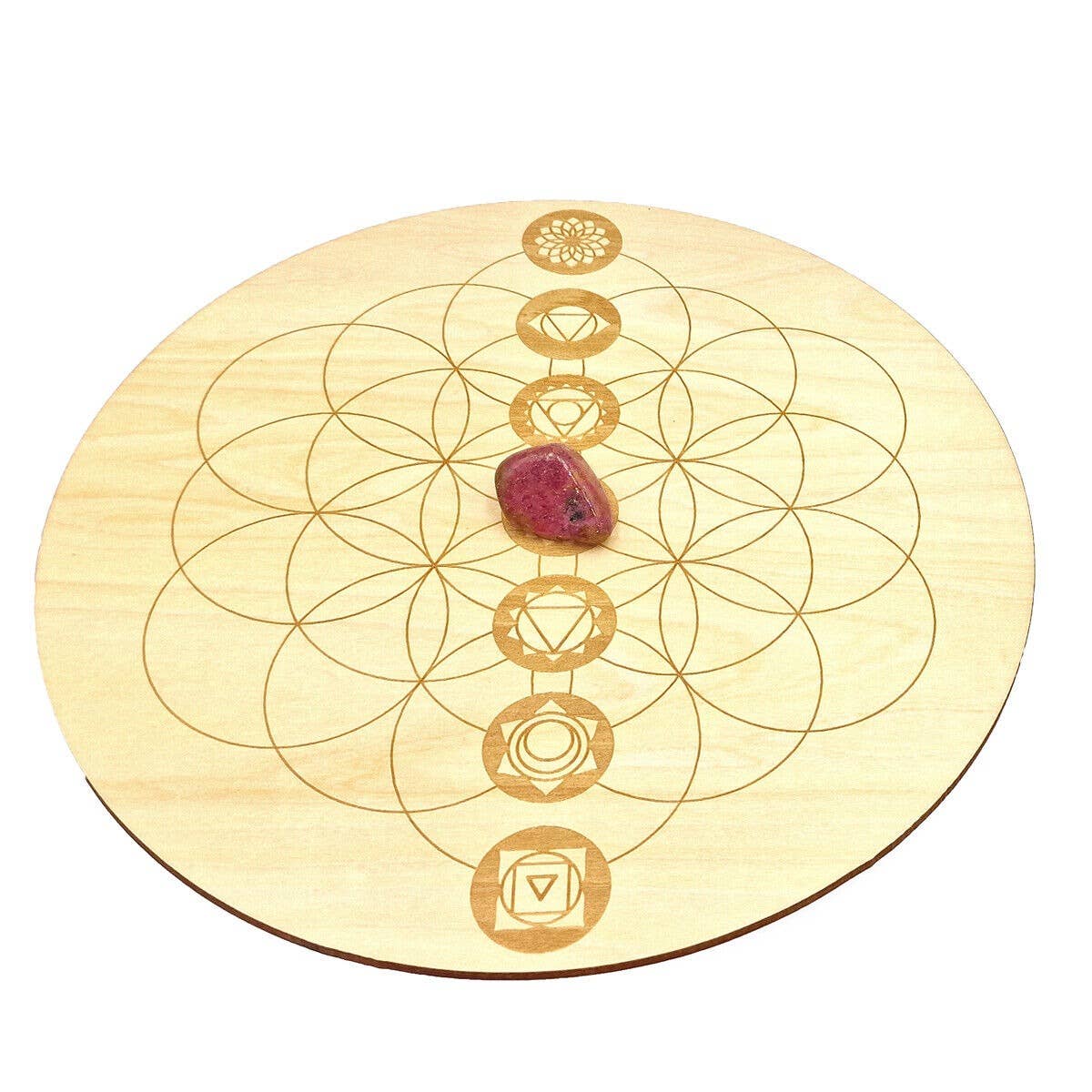 Shamans Crystal - Wholesale Crystal Grid - Crystal Grid Plates Round In Wood, 20cm Wide, Flower of Life17
