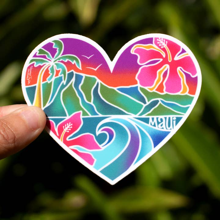 MAUI HEART SCENIC STICKER FULL COLOR - SMALL for wholesale by Lauren Taylor Creations