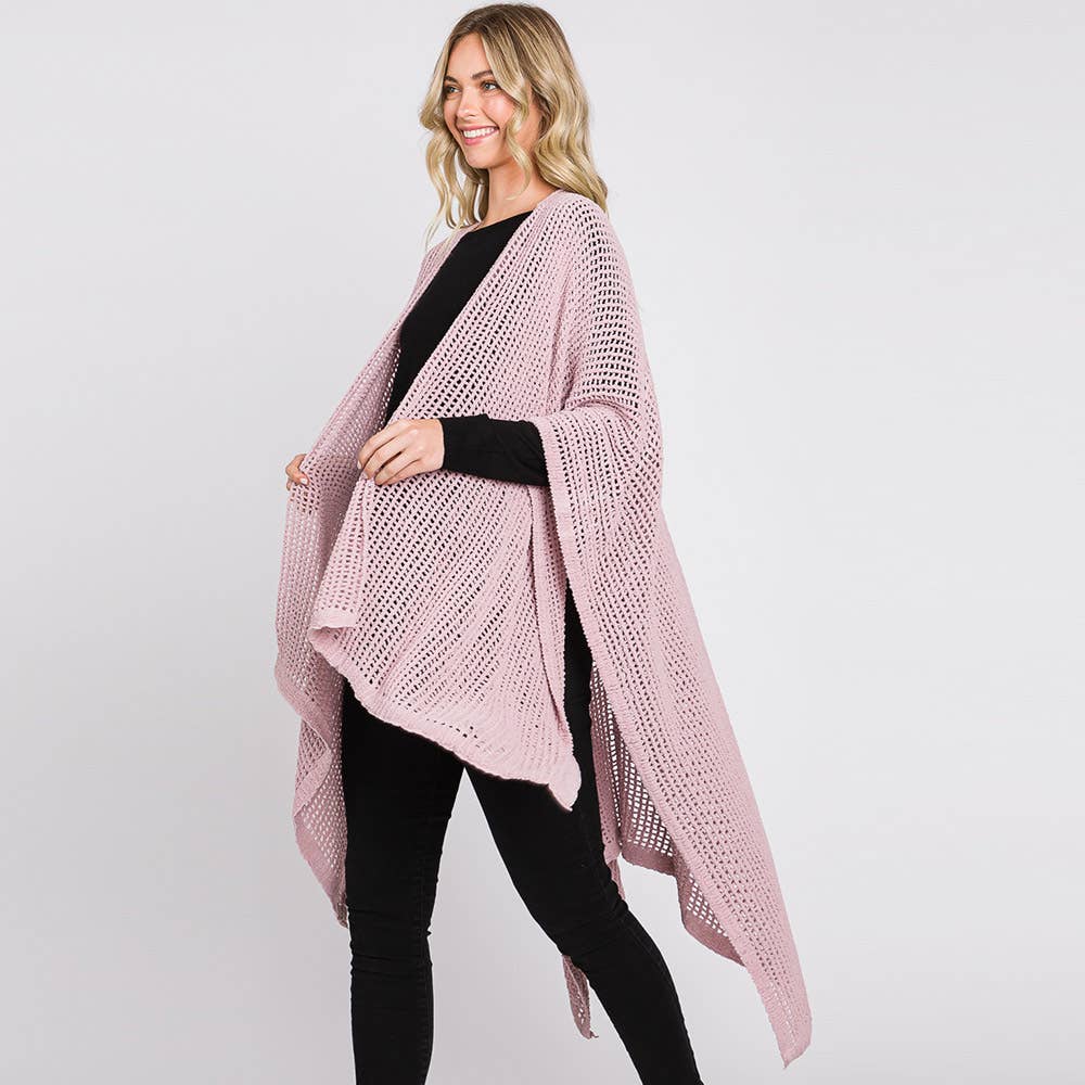 Sensibling Corp. – wholesale Poncho - Dam – Solid Chenille Virkad Ruana Poncho26
