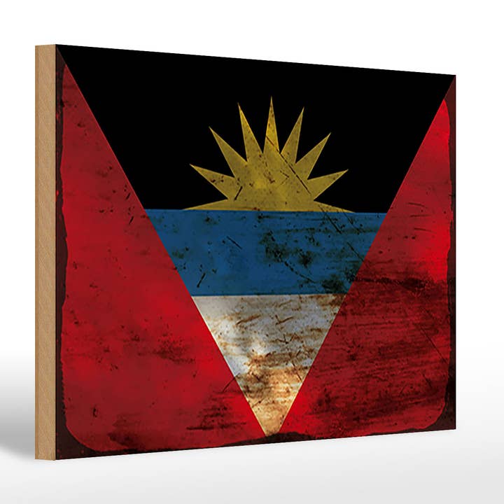 Antigua and Barbuda Flag Wooden Sign 30x20cm Flag Rust for wholesale by Femer