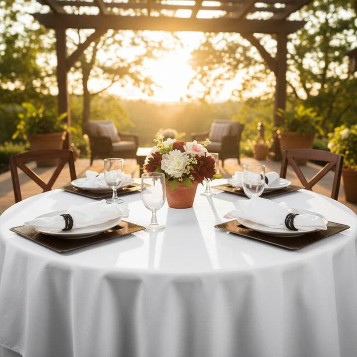 MJS 100% Spun Polyester 2 PLY Round Table Linens for wholesale by Rifz Textiles Inc