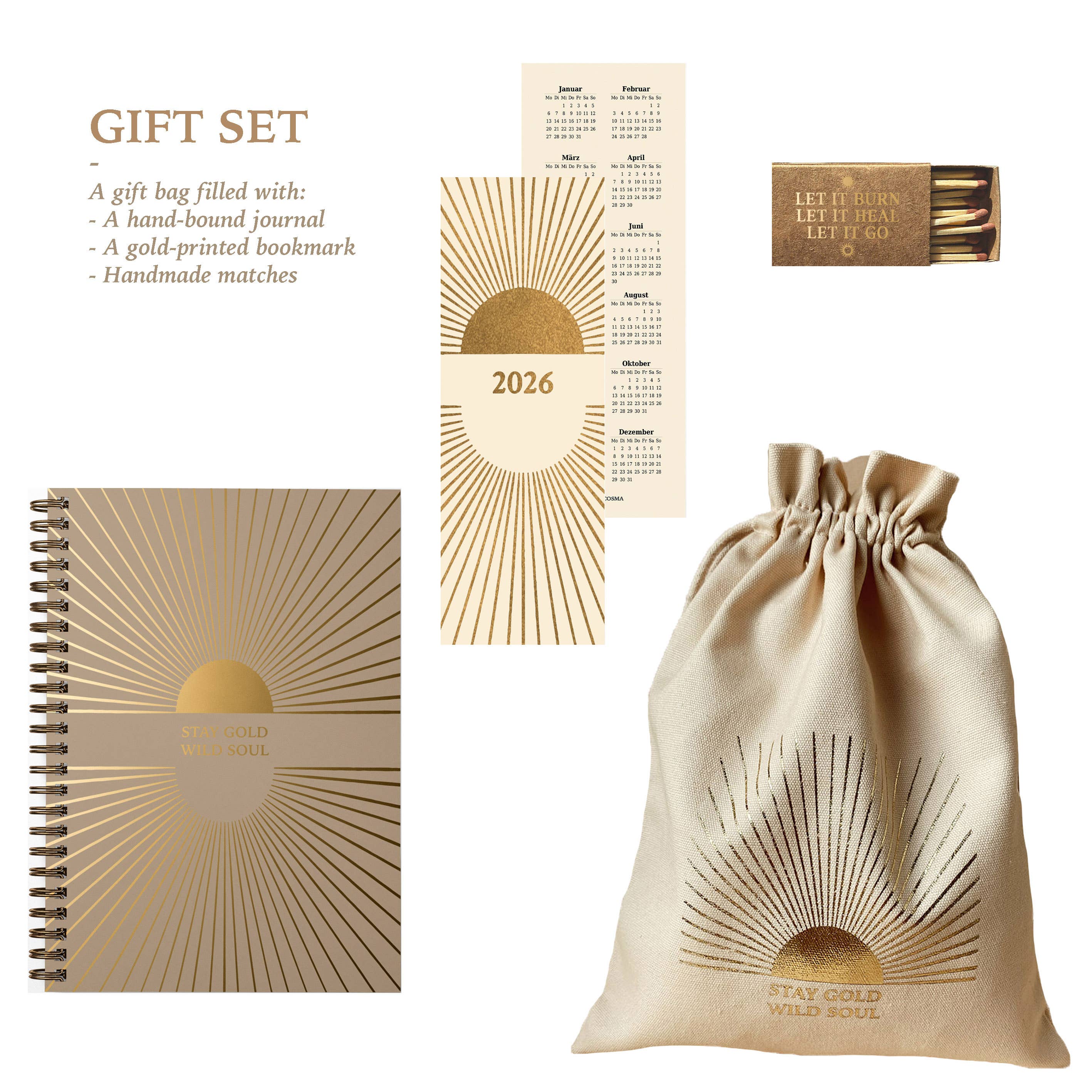 Anna Cosma - Wholesale Gift Bag Set/Pack - GIFT SET - STAY GOLD WILD SOUL - GIFT BAG,JOURNAL, 2026 ,SUN1