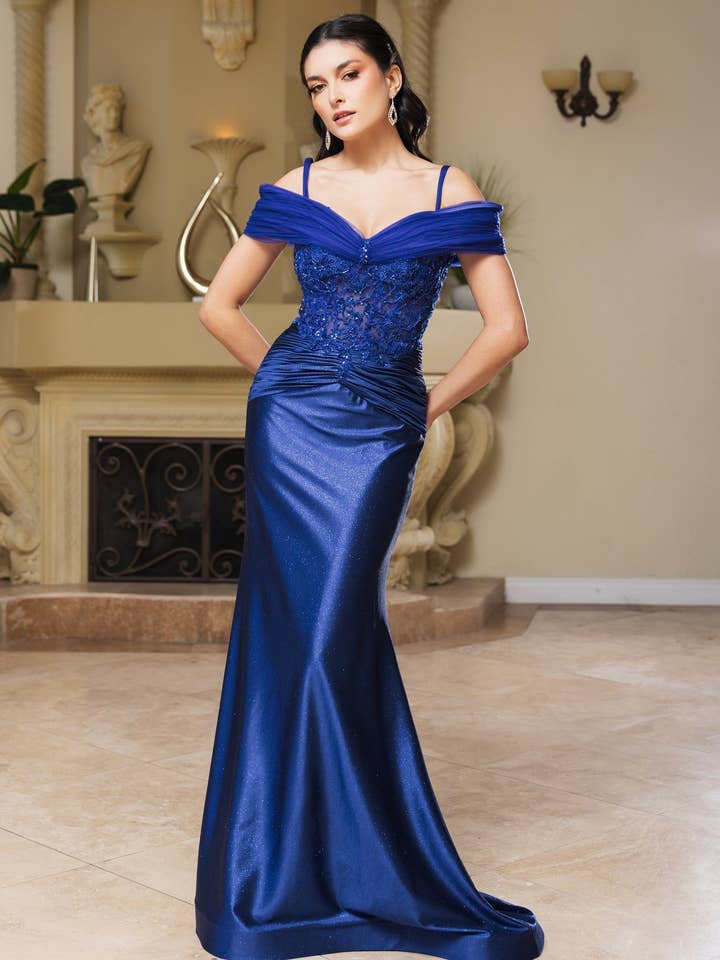 LA Merchandise - Wholesale Gown - Women's - Wholesale Mother Of The Groom Dress Off The Shoulder Sequin Gown By LA2151