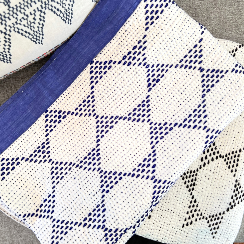 Blue Dreams Cotton Kantha Throw Quilt for wholesale on Faire3